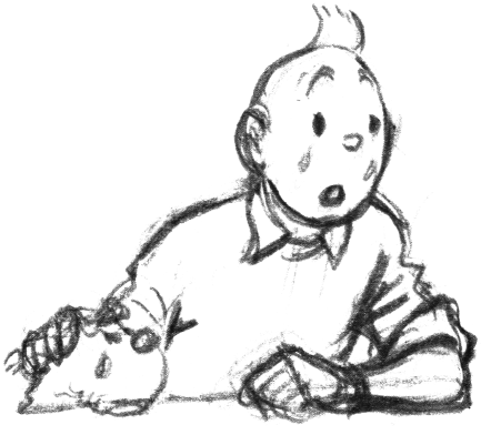 Tintin et Milou pleurent Tchang ... ou Herg  (62k)